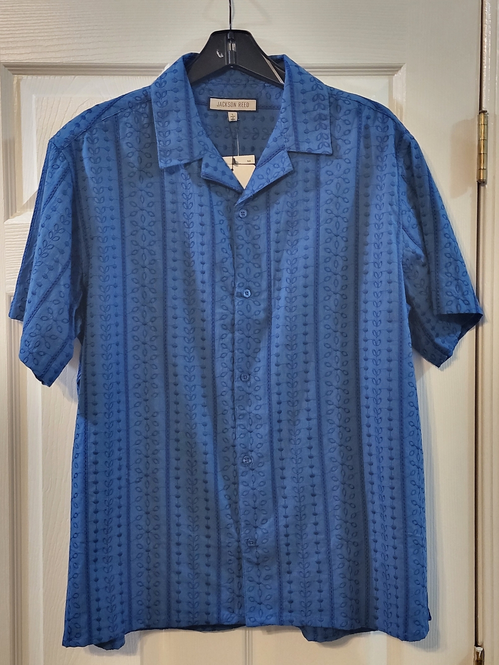 Jackson Reed Men's Cobalt Blue Embroidered Button Down Shirt Size Large